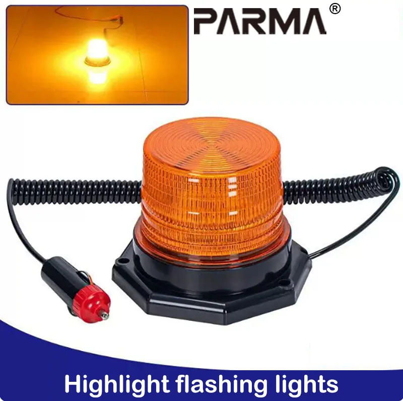 Highlight magnetic suction strobe light 12-80V for forklift spring wire alarm light for car, school bus cigarette lighter connec