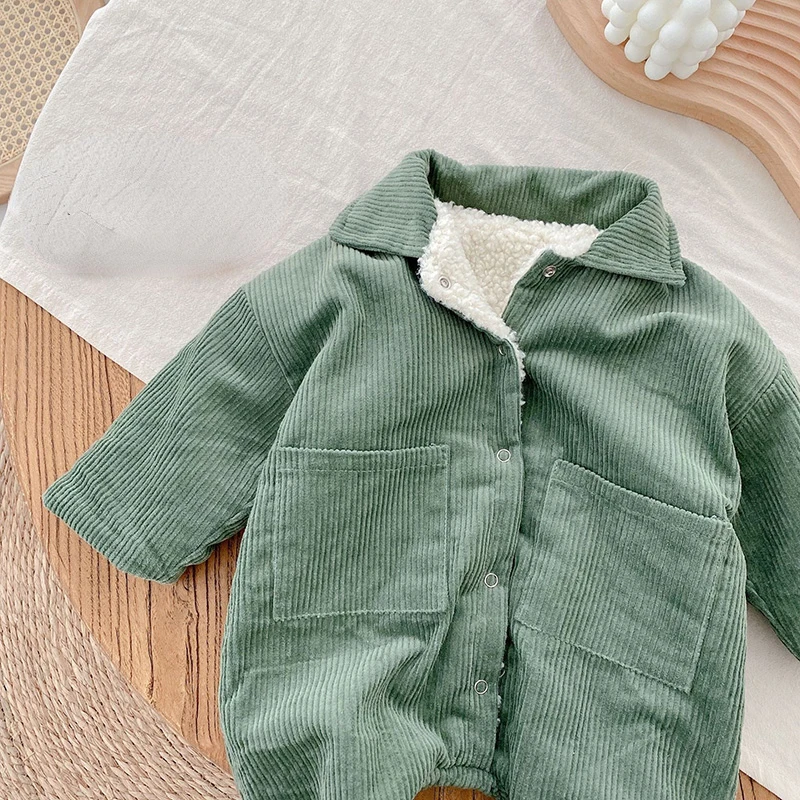 Baby Rompers Corduroy Jumpsuits Fur Lining Girls Clothes Fleece Outerwear