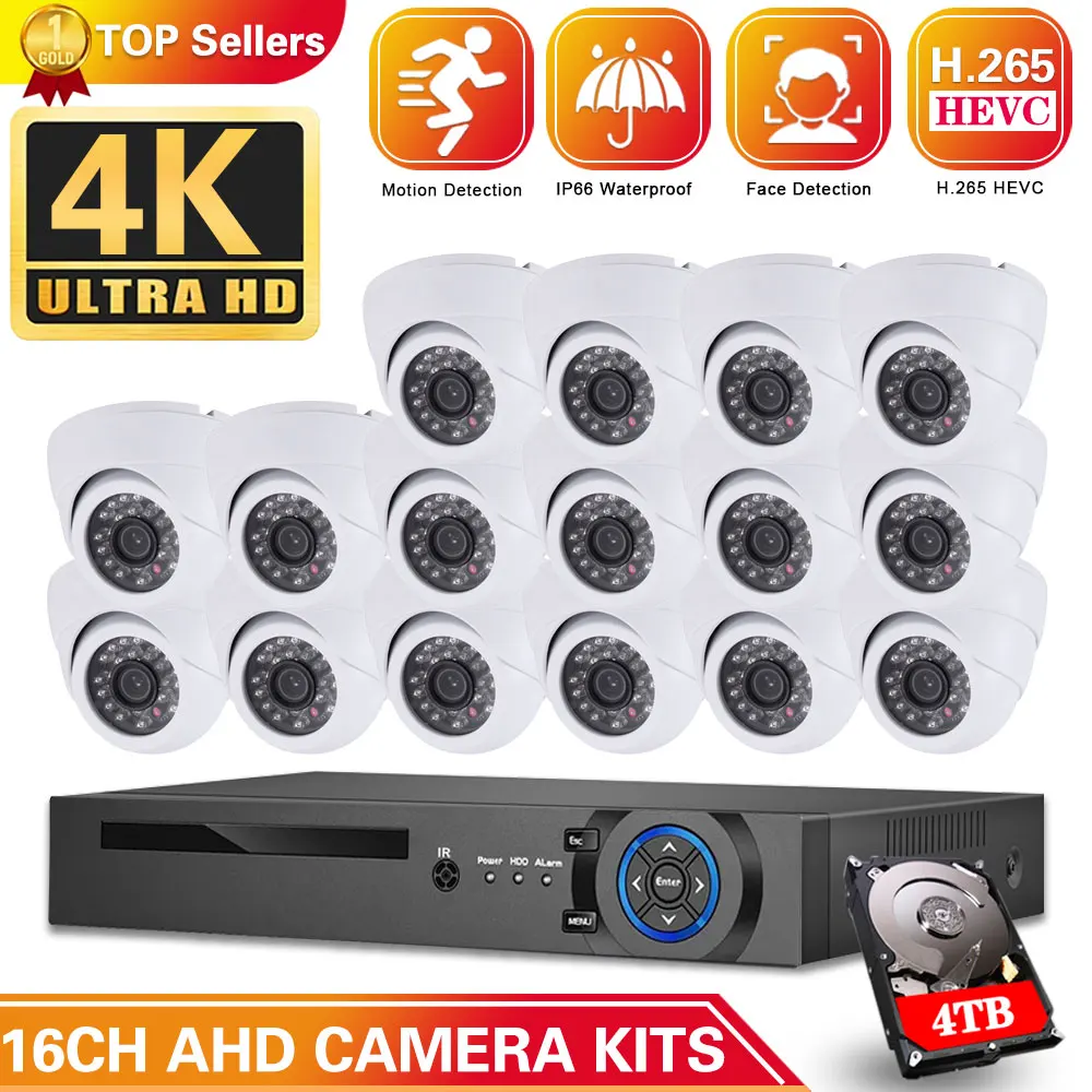 

Система видеонаблюдения 4K H.265 16CH AHD DVR IR-CUT комнатная и уличная Водонепроницаемая камера видеонаблюдения 8MP P2P