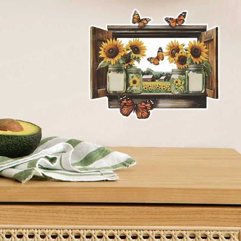 Sunflower Fake Window Wall Stickers Decorative Home Background Beautification for Bedroom Living Room AA135 view 5
