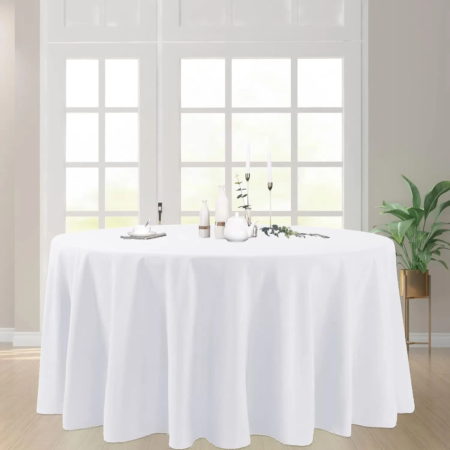 White tablecloth Washable Polyester Round Tablecloth Wedding Table Decoration Cover, Christmas party