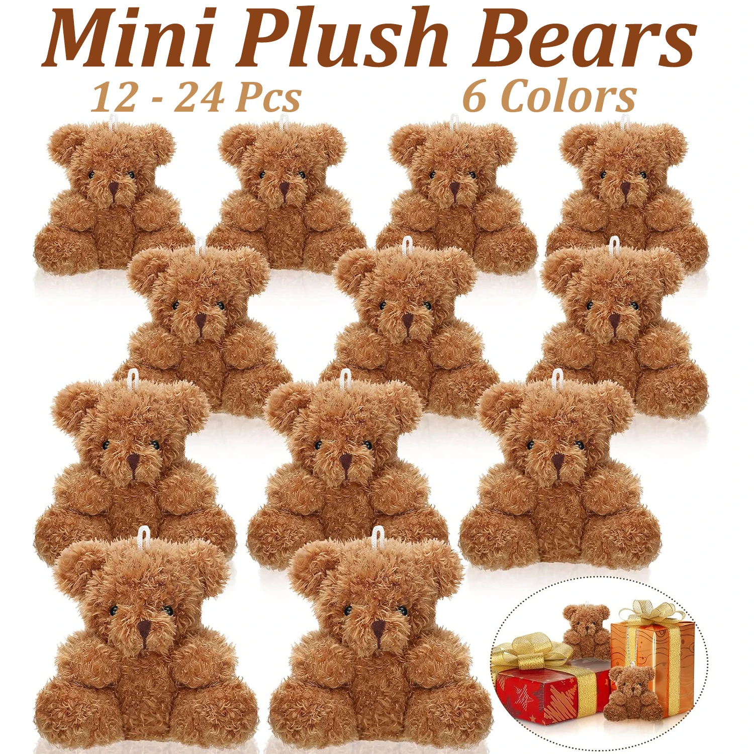 12/24 Pcs Mini Plush Bears 4 Inch Small Bear Stuffed Animal Toys Tiny Fuzzy Bear Soft Bear Stuffed Doll for Christmas Birthday