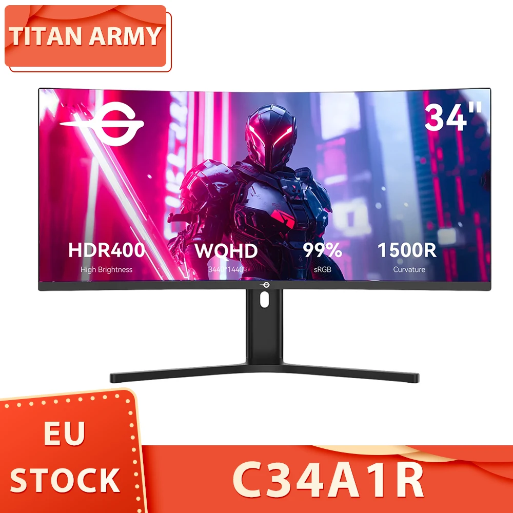 TITAN ARMY C34A1R Monitor da gioco da 34 pollici, schermo curvo 3440*1440 21:9 1500R, velocità di aggiornamento 165 Hz, 99% sRGB, HDR400, 1 ms MPRT