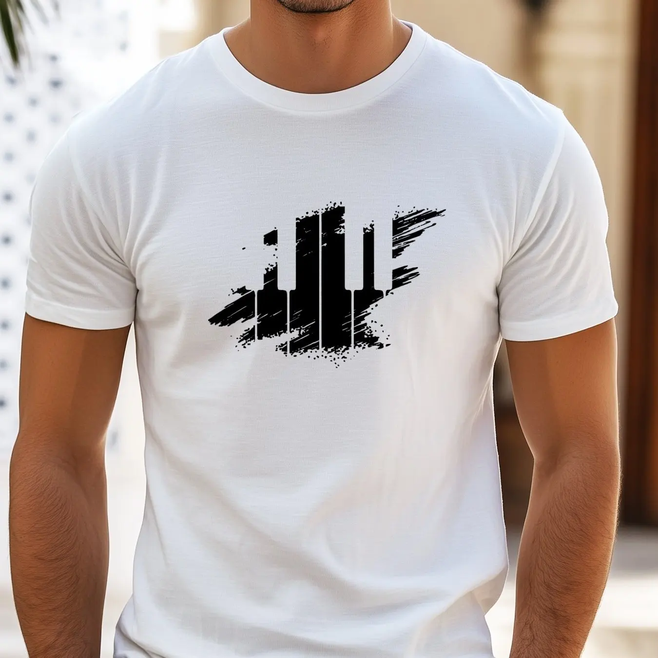 Men'S Casual Summer T-Shirt with Abstract Keyboard Print Cotton Crew Neck Short Sleeve Tee Regular Fit Streetwear for Adults