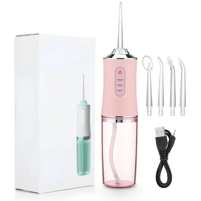 Irrigator Portable Dental Water Flosser USB Rechargeable Water Jet Floss Tooth Pick 4 Jet Tip 220ml 3 Modes IPX7 1400rpm Floss