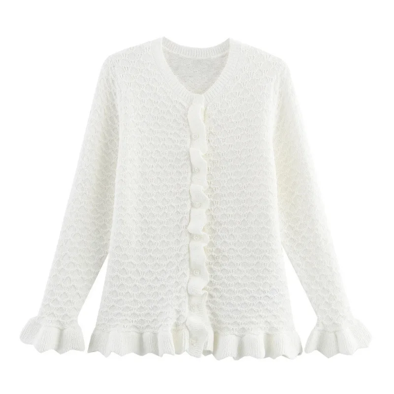 

Cross-Border Hollow out Lace Knitted Open Cardigan Ultra-Thin Polyester Fiber Women's Faion Winter Seasonal Apparel