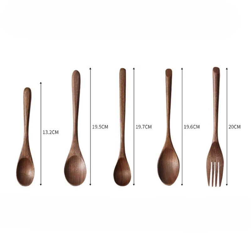 Black Walnut Cutlery Set Spoon and Fork Set High-grade Solid Wood Chopsticks Soup Spoon Coffee Dessert Jam Supplies