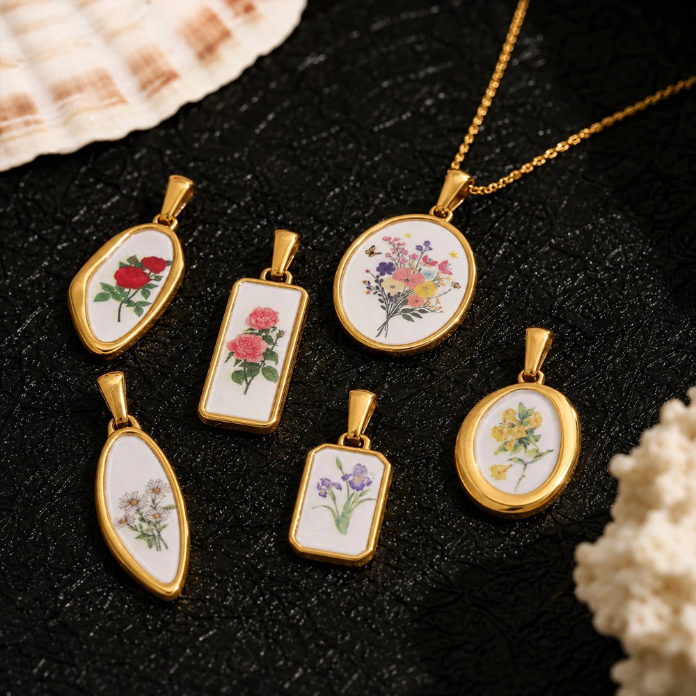 2 Stück/Set Edelstahl-Anhänger in Goldfarbe mit Emaille-Rosenblüten für DIY-Halsketten, Ohrringe, Schmuckherstellung und Zubehör – Detail 1