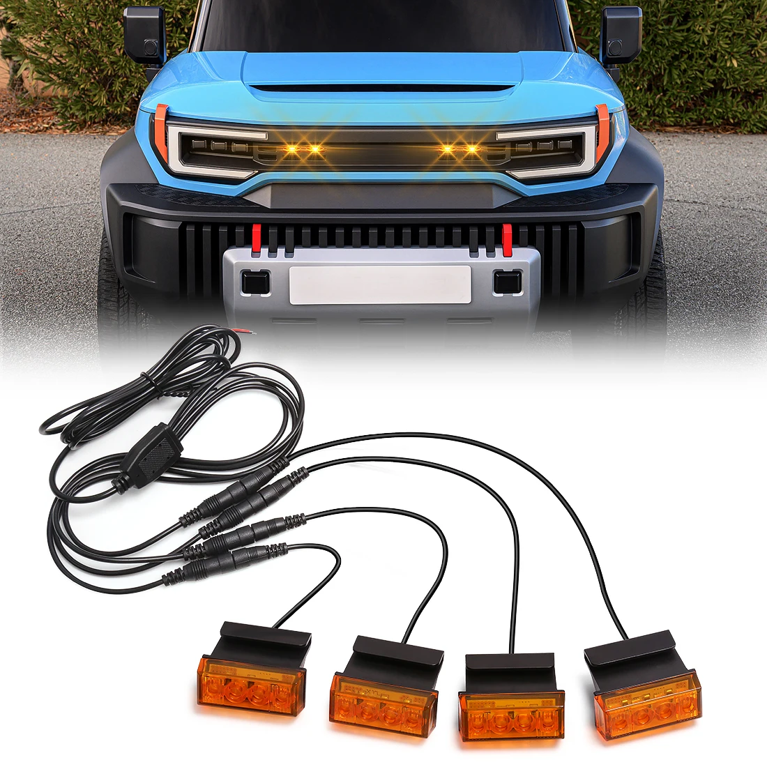 

4Pcs For Ford Tundra Universal LED Grille Lights Amber DRL Daytime Running Lamp Foglight Warning Light Yellow Smoked Shell 12V