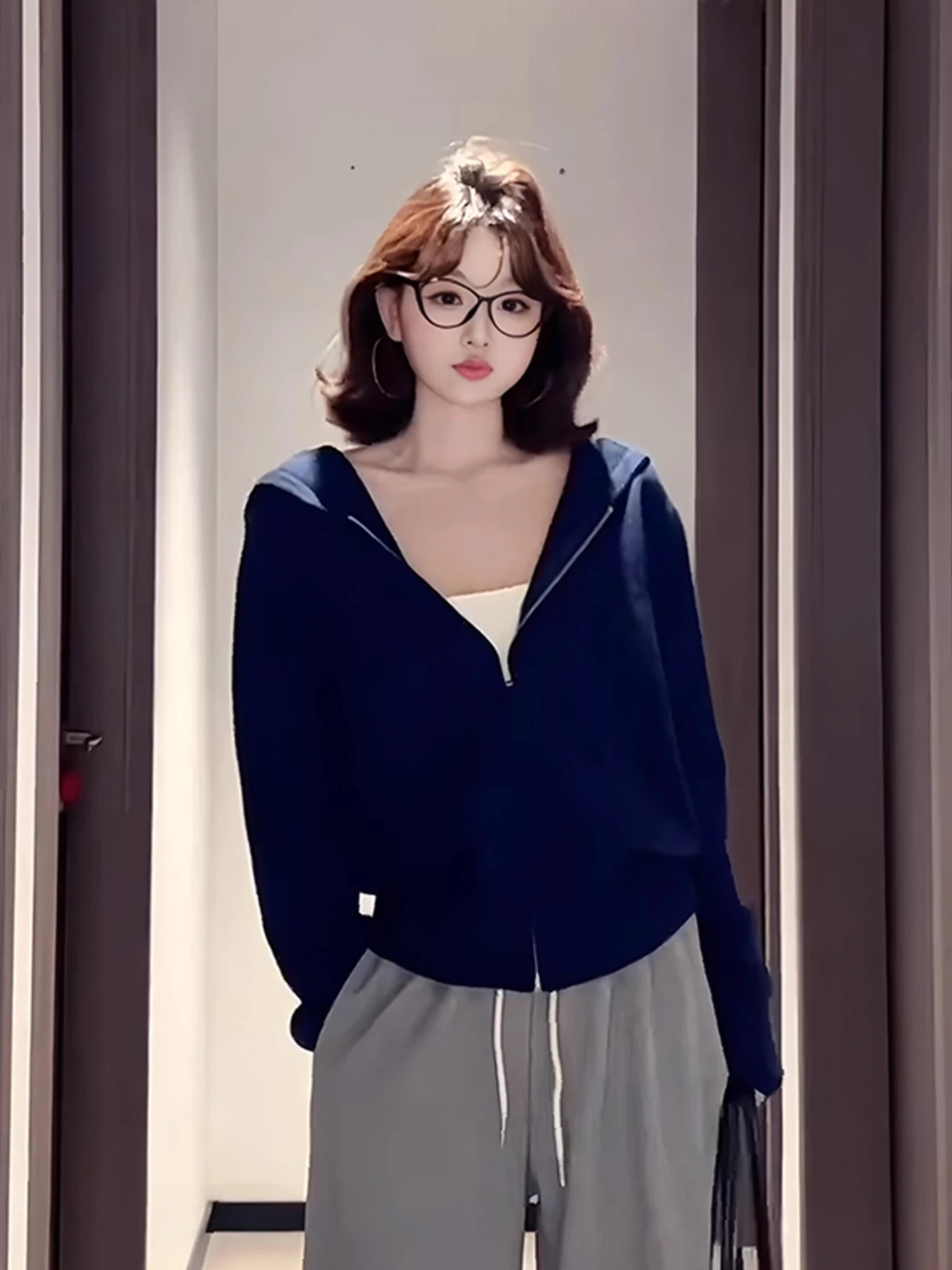 Chic Vintage Women's Zipper Knitted ort Sweater Coat Loose Fit Autumn Winter Casual Top Lazin Sle Blue een Color