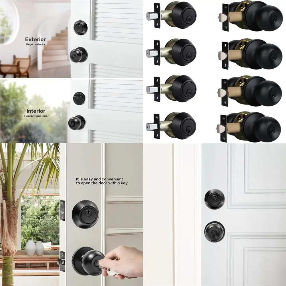 

4-Pack Matte Black Door Lock Set with Deadbolt and Knob, Keyed Alike
