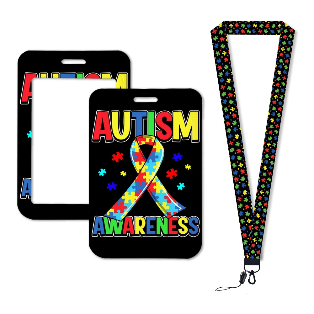 Autism Pattern Art Cartoon Anime Fashion Lanyards Bus ID Name Work Card Holder Accessories Decorations Kids Gifts