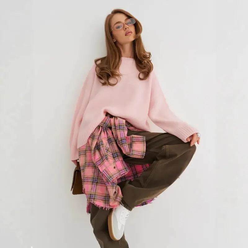 

Новый осенне-зимний женский базовый модельный свитер, минималистичный ленивый свободный джемпер, универсальная внутренняя одежда, трикотаж, пуловер с круглым вырезом для девочек