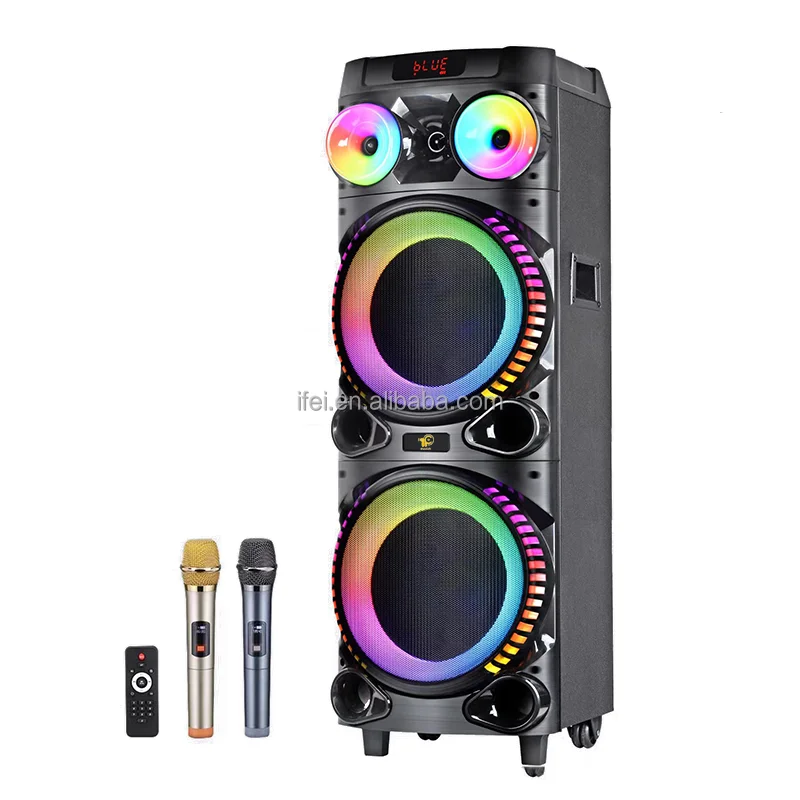 New Design Portable Wireless Speaker Dual 12inch Horn Speaker Big TWS Stereo Speaker With Double Wireless Microphone IF-1250