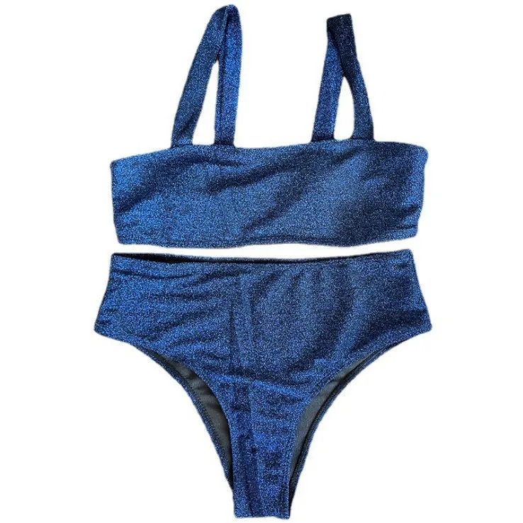 New Sexy Bandeau Shiny Glitter Bikini 2022 Women Swimwear Female Swimsuit Two Pieces High Waist Bikini Set Bather Bathing Suit