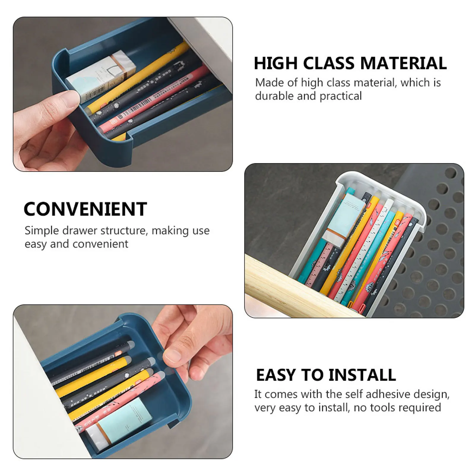 2 قطعة تحت المكتب صناديق تخزين مخفية ذاتية اللصق القرطاسية درج منظم حامل قلم للفصول الدراسية