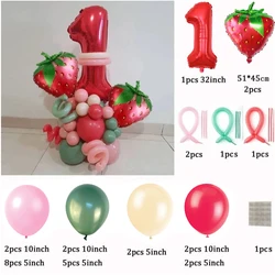 30pcs Strawberry Number Foil Balloon set Strawberry First 1st 2rd Birthday Party Decorations for Girl Sweet Fruit Party Supplies