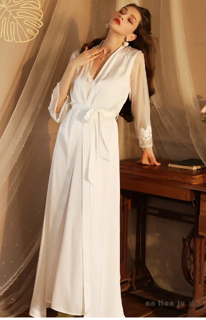 

New Sexy Robe Extended Women pajama Models Bathrobe Pajamas Female Long-sleeved Ladies Satin Homewear Thin