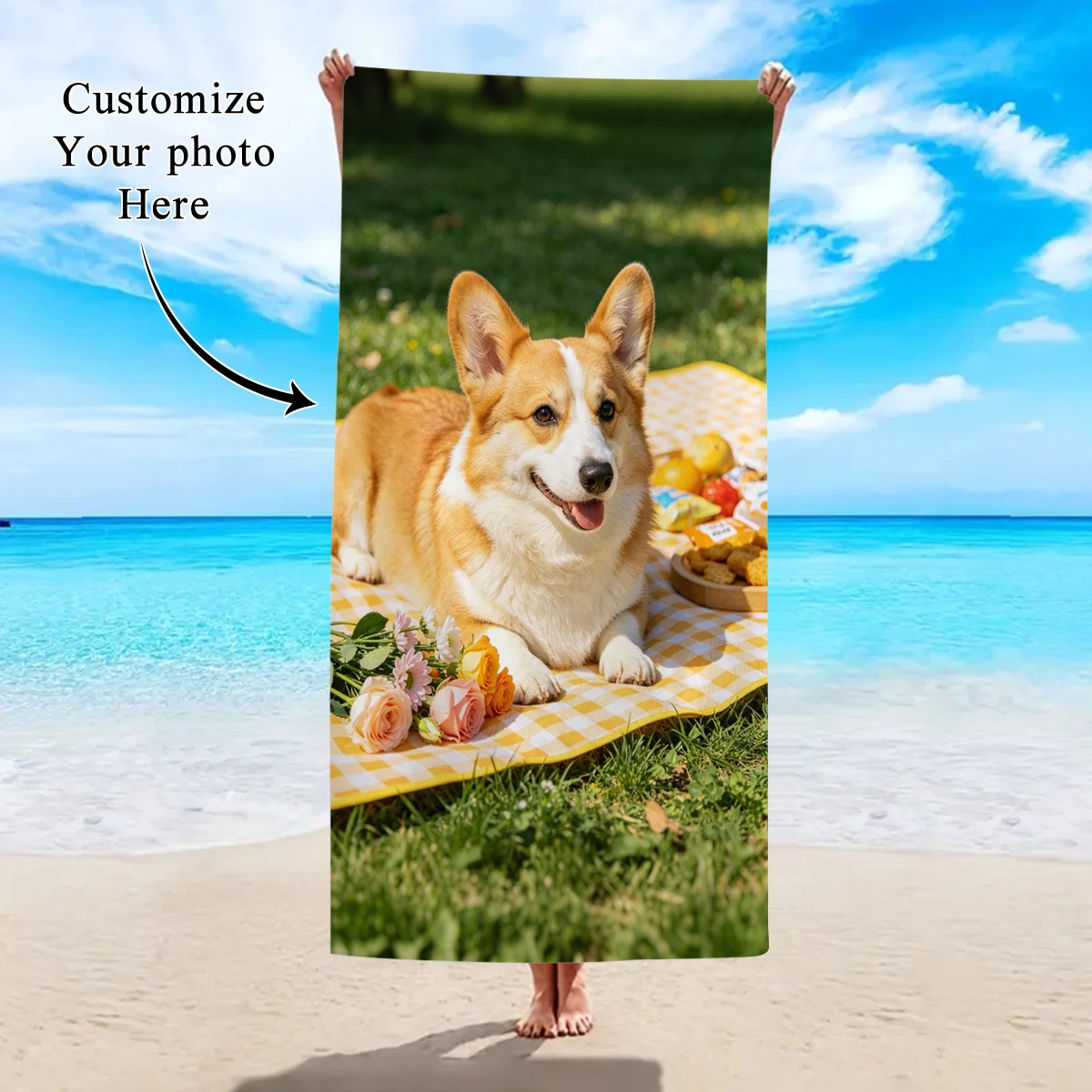 1pc Personalized photo customization beach towels, pet and person photos, logo customization ultra-fine fiber beach towels