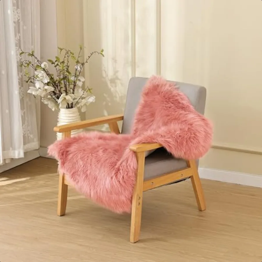 Pink Fluffy Sheepskin Fur Area Rugs for Bedroom Washable Furry Carpet Rug for Living Room Faux Fur Rug 2x3 Nursery