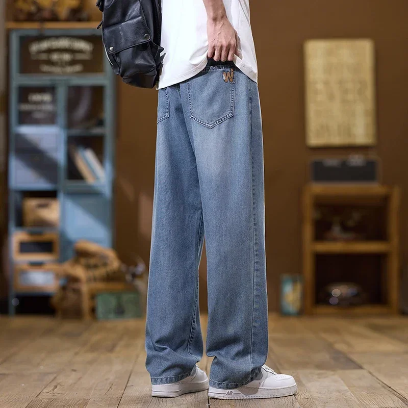 Trendy Men's Straight Leg Jeans Fashionable Lyocell Fabric Thin Casual Style Denim Trousers Comfortable and Stylish Men Trousers