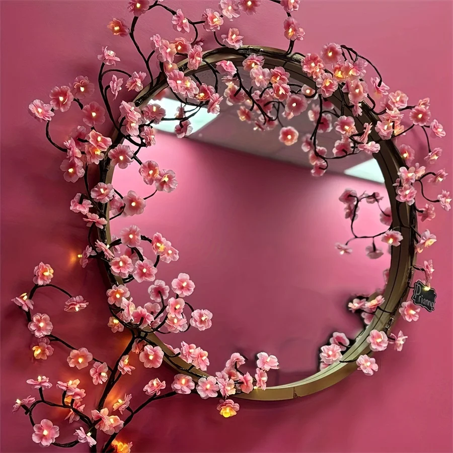 

144 LED Artificial Flower Garland Willow Vines Light Pink Cherry Blossom Flowers Birch Fall Tree Branch Vines Light