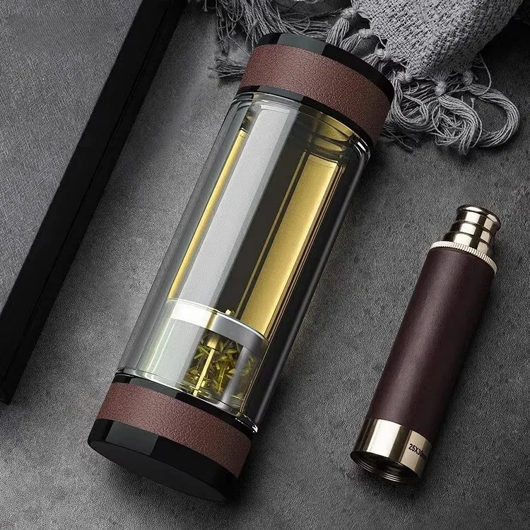 Taza de Vidrio de Doble Capa de Alta Gama para Separar el Té del Agua, para Hombres de Negocios, para Preparar Té, de Alto Valor Estético, Regalo de Cumpleaños para Amigos