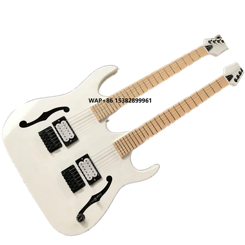 

Double neck 6+6 strings Semi-hollow White body Electric bass Guitar with Maple neck ,Chrome Hardware