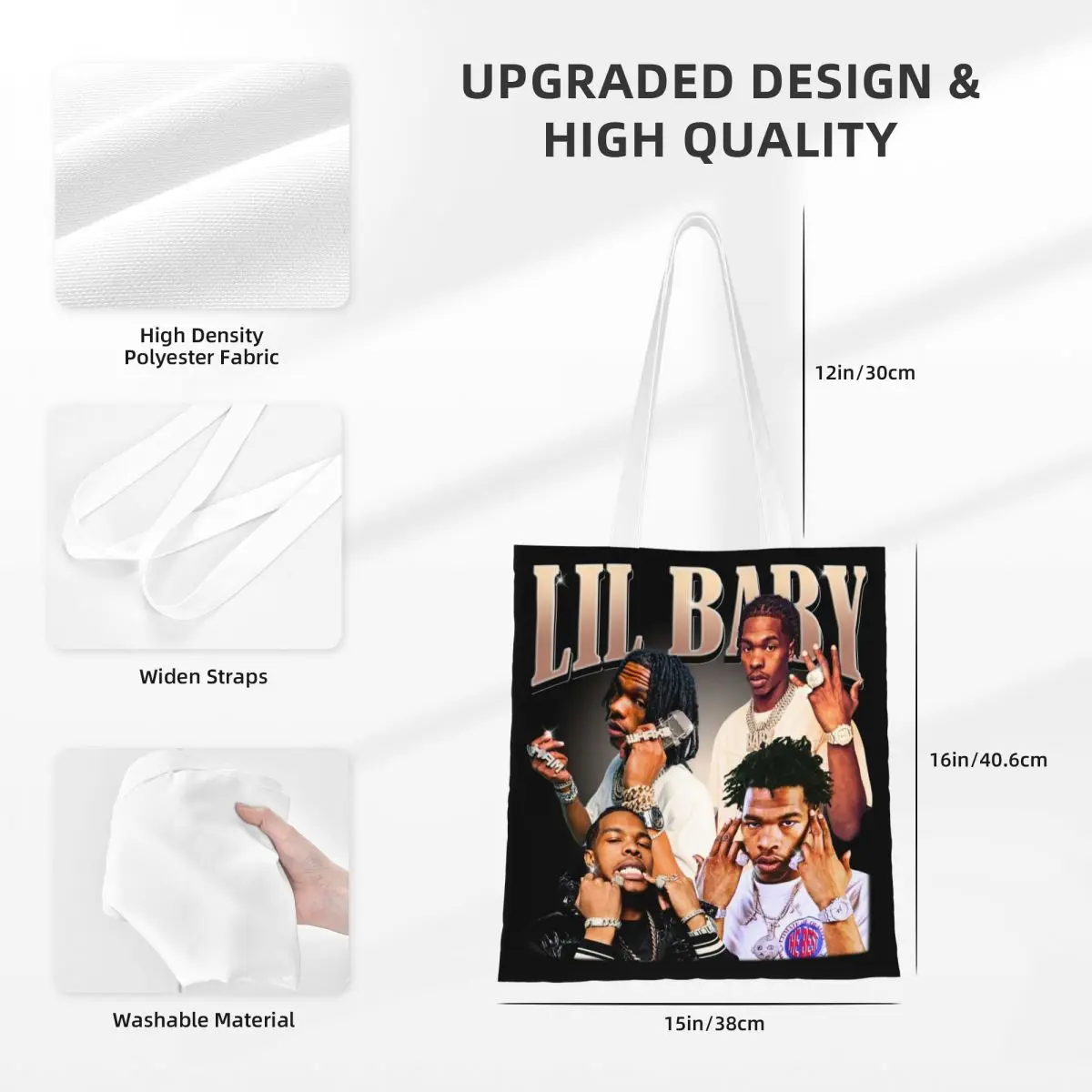 Bolso de mano de pierna de arranque para hombre y mujer, bolsa de comestibles de gran capacidad para estudiantes, Rapper Lil Baby Homage, Hiphop