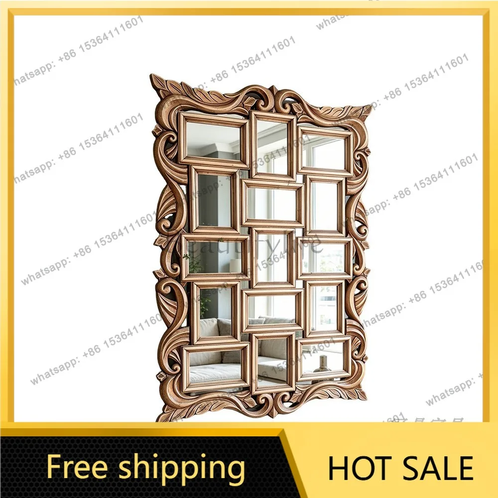XX. French retro style carved makeup mirror living room dining side antique corridor entrance decorative mirror