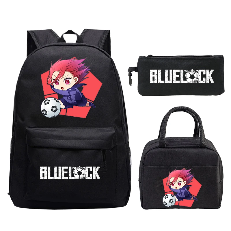 3 pçs conjunto azul bloqueio mochila, saco de almoço, saco de lápis, menino menina nagi seishiro dos desenhos animados mochila escolar estudantes leve