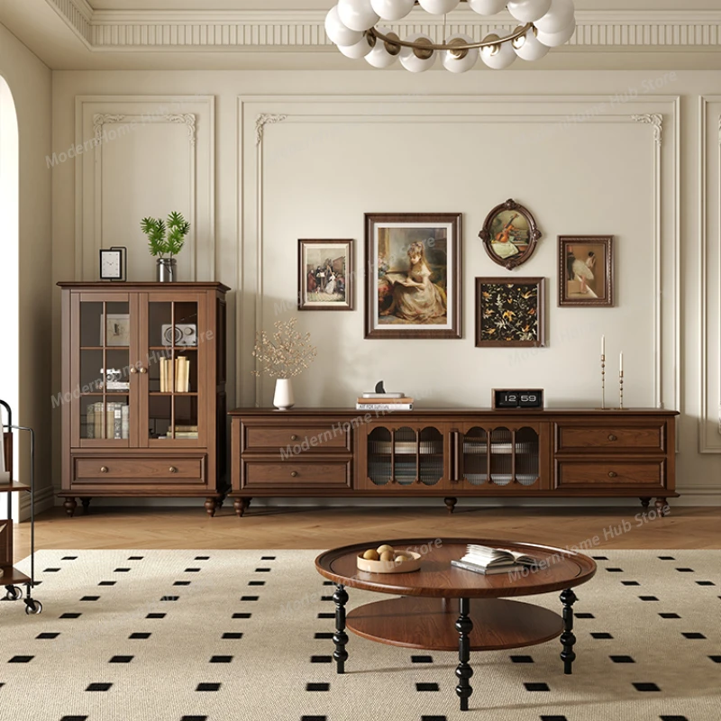 American Wooden TV Cabinet Storage Lockers Integrated Designer Living Room Tv Table 2025 Walnut Fernsehen Tisch Furniture Home