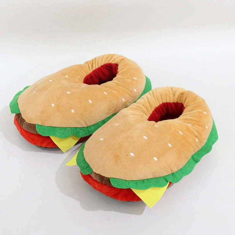 New Cartoon Hamburger Plush Slippers Women's Home Sandwich Creative Cotton Shoes Thermal Bag and Cotton Slippers - view 5
