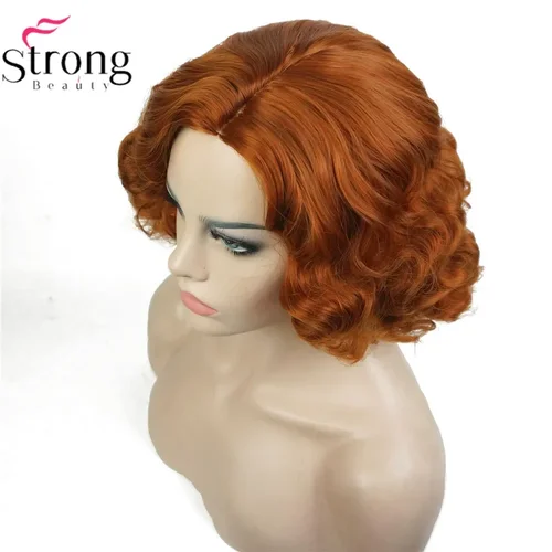 Imagen 2 del producto StrongBeauty-pelucas sintéticas sin tapa para mujer, pelo corto y rizado, peinado Flapper de cobre/rubio
