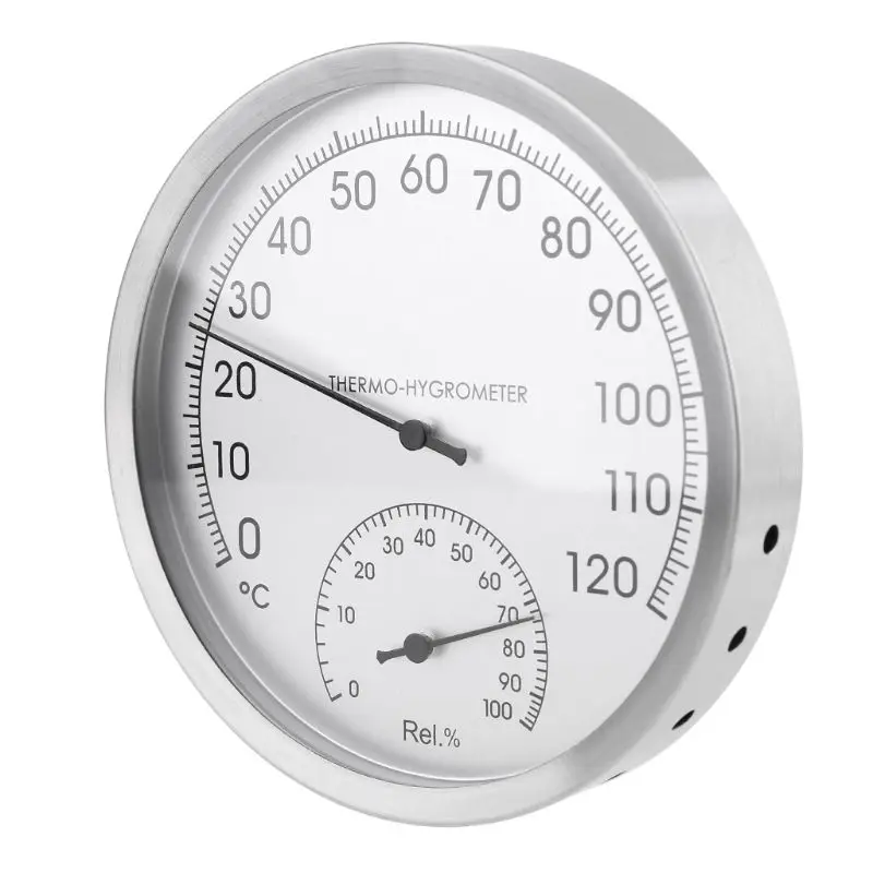 Round Thermometer Hygrometer Stainless Steel Indoor Outdoor Sauna Room Temp Test