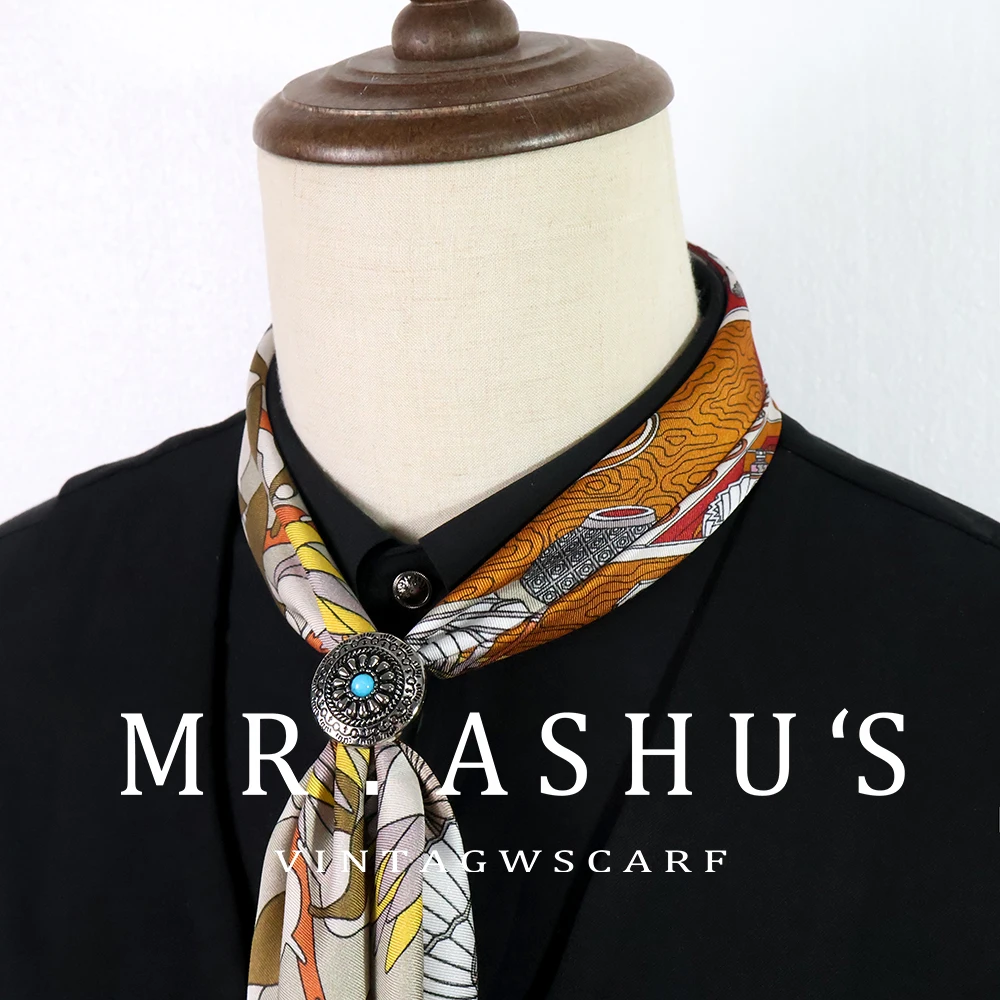 オレンジ両面メンズスカーフ英国スタイルレトロスクエアネクタイメイクアップボックスアクセサリー53センチポリエステル繊維ユニセックス