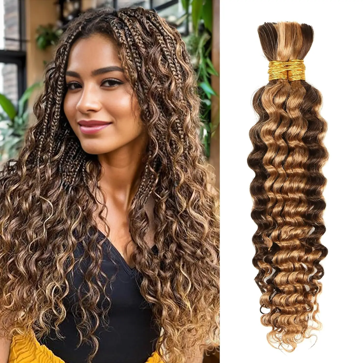 30 Inch 100% Human Hair Bulk Braids Curly 4/27 Extensions For Braiding No Weft Highlight Ombre Deep Wave Bundle Water Wave Brown