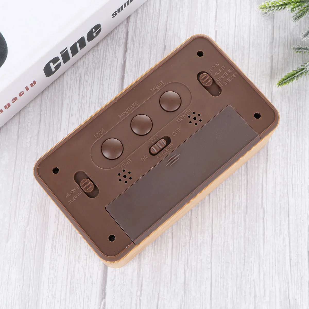 

Led Desktop Wooden Digital Alarm Clock Light Sensor Brightness Adjustable Temperature Display Sturdy Modern Design Home