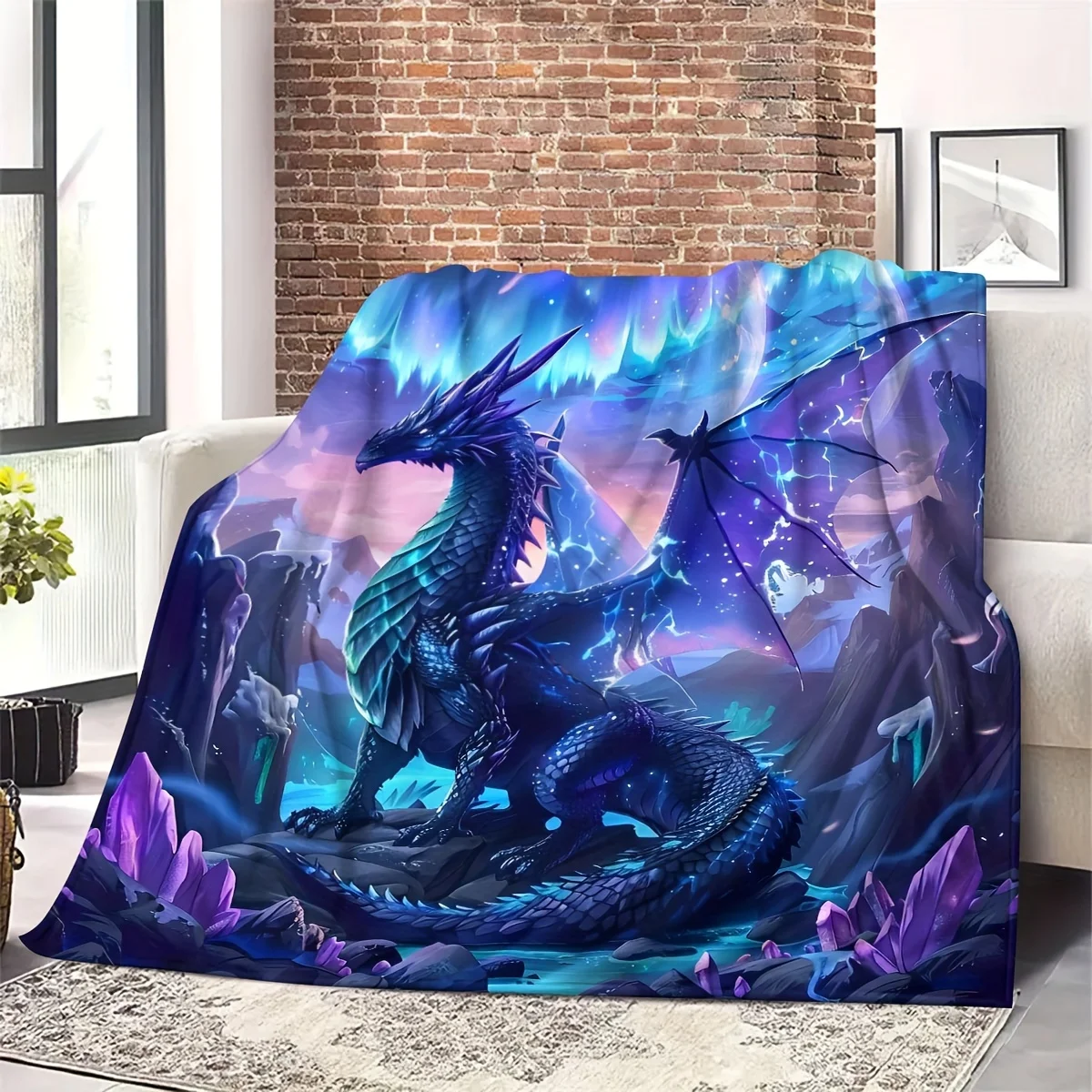 Large Dragon Galaxy Print Blanket Throw for Sofa Bedroom Decor Fleece Blanket 150x200cm Fantasy Mythical Art Bed Cover