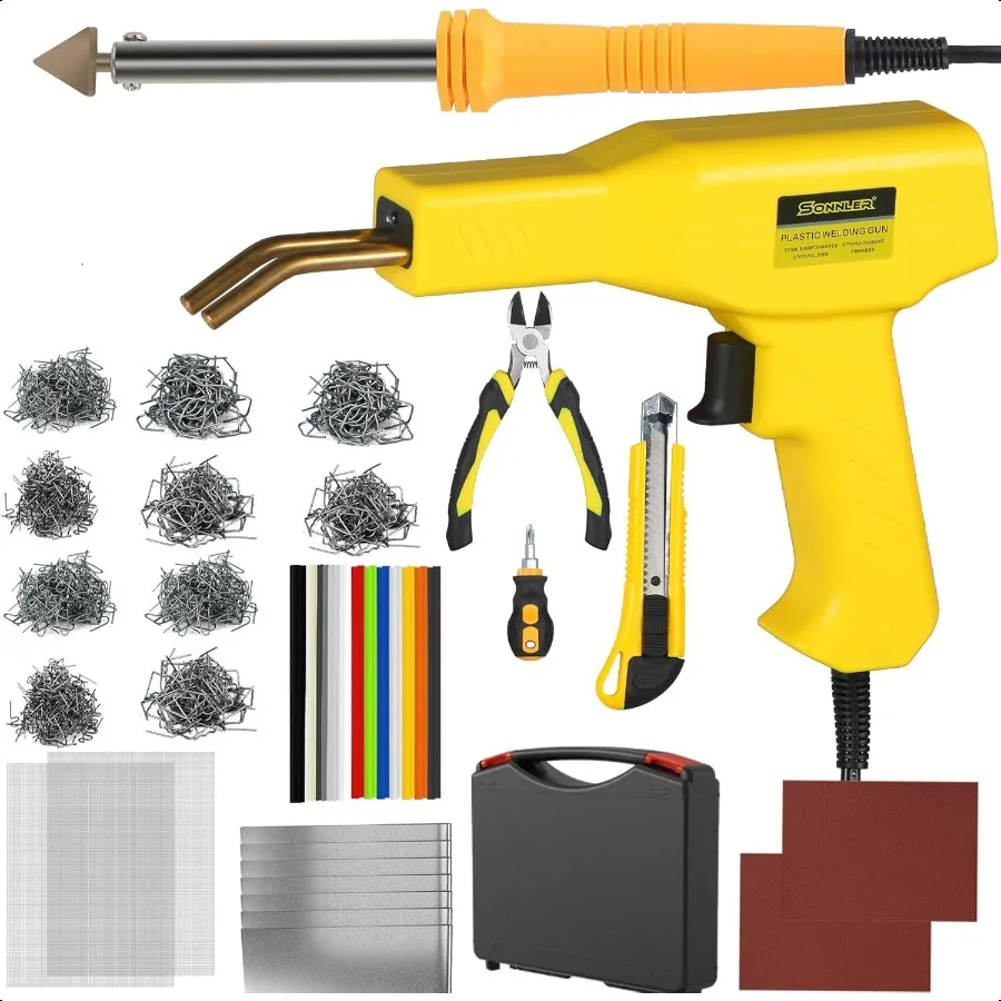

Сварочный аппарат для пластика 2 в 1, комплект для сварки пластика, 1000 шт., комплект для ремонта пластика горячего степлера для ремонта трещин на бампере автомобиля с железными стержнями Met