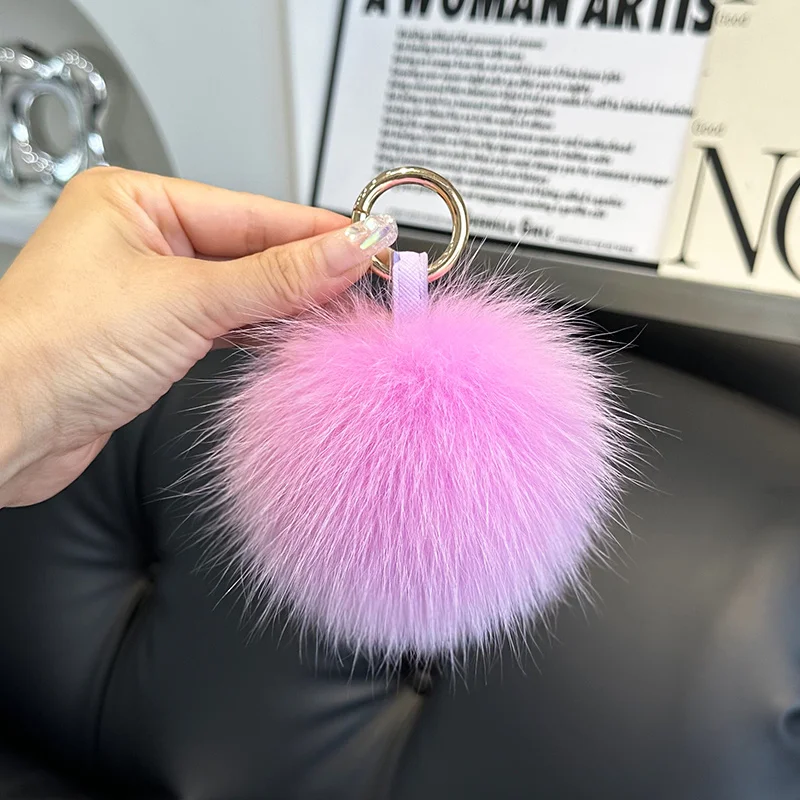 9CM Real Fox Fur Ball Keychains PomPom Fur Pendant Keyring Metal Key Chains Rings Bag Charm For Women Jewelry Gifts