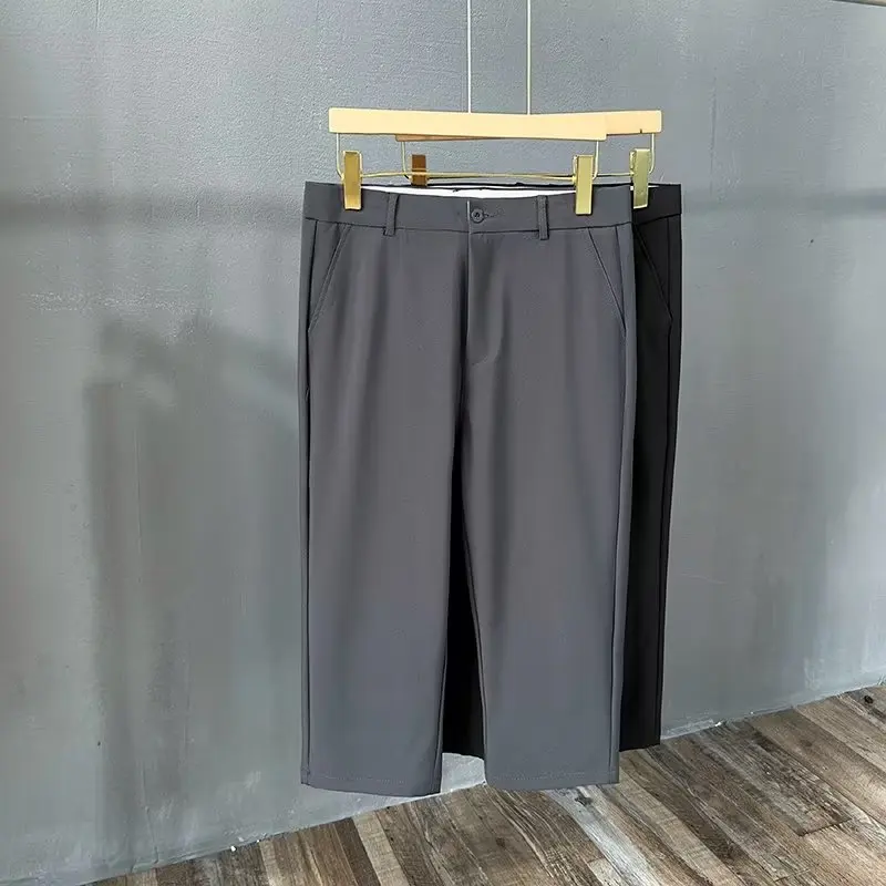 Summer Pure Color No Ironing Seven-Quarter Casual Men's Straight Leg Suit Pants Fashionable Youthful Business Casual Style