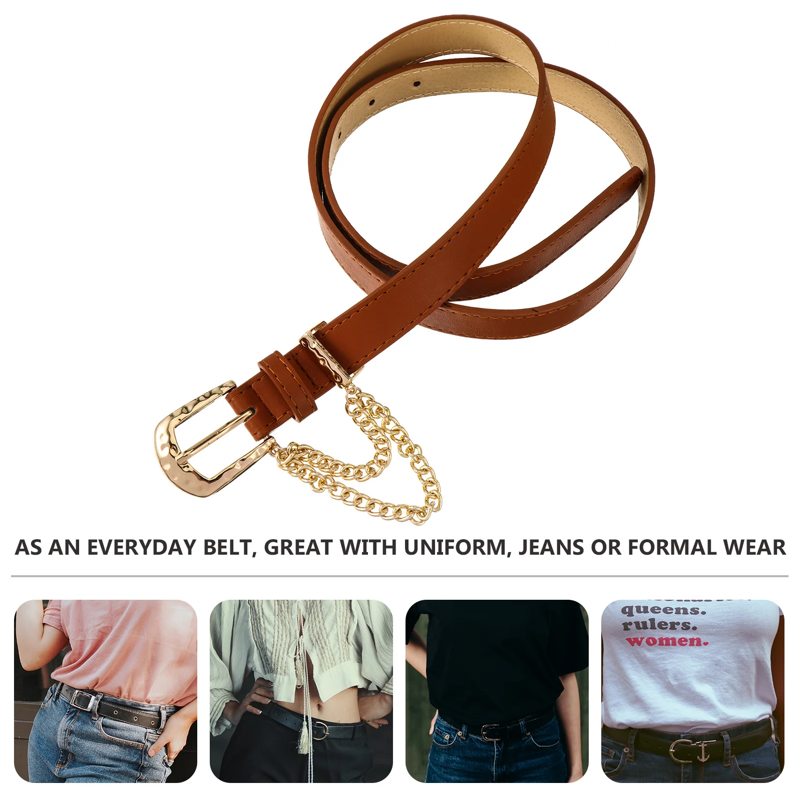 

1Pcs PU Women Waist Belt Holes Design Durable Stylish Alloy Buckle for Jeans Formal Casual Fashion Waistband Accessory