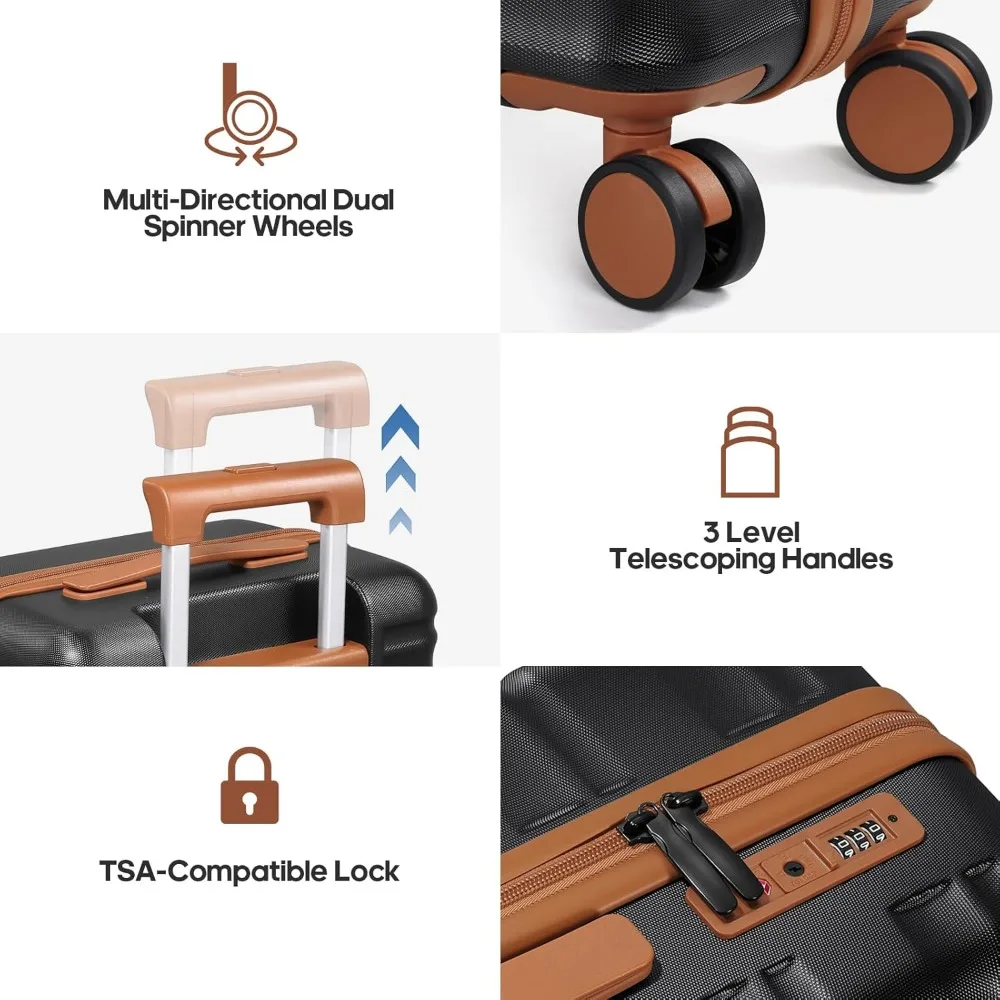 حقيبة حمل ذات هيكل صلب قابل للتوسيع مقاس 20 بوصة مع قفل TSA، داخلية مبطنة بالكامل للسفر