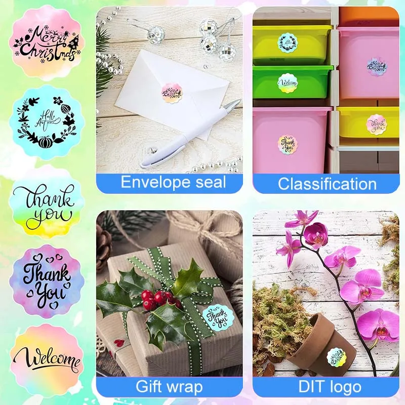لفة ملصقات مستديرة ذاتية اللصق متدرجة ملصقات حرارية قابلة للطباعة ورق ملون لتغليف الهدايا ختم شكرًا بطاقة سعر الاسم