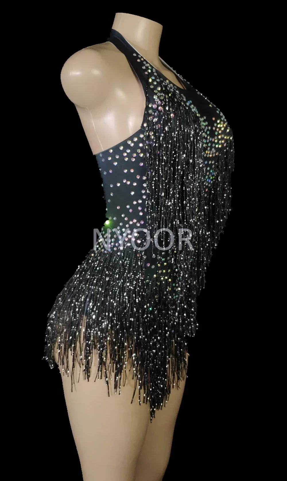 Sparkly Tassel Bodysuit Women Rhinestones Performance Costume One-piece Dance Wear Singer Stage Leotard Rave Festival Clothing