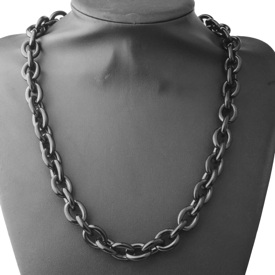 Granny Chic Charming 8/11/13/15mm Mens Chain Black Color Stainless Steel Big O Oval Chain Necklace Top quality Fashion Jewelry