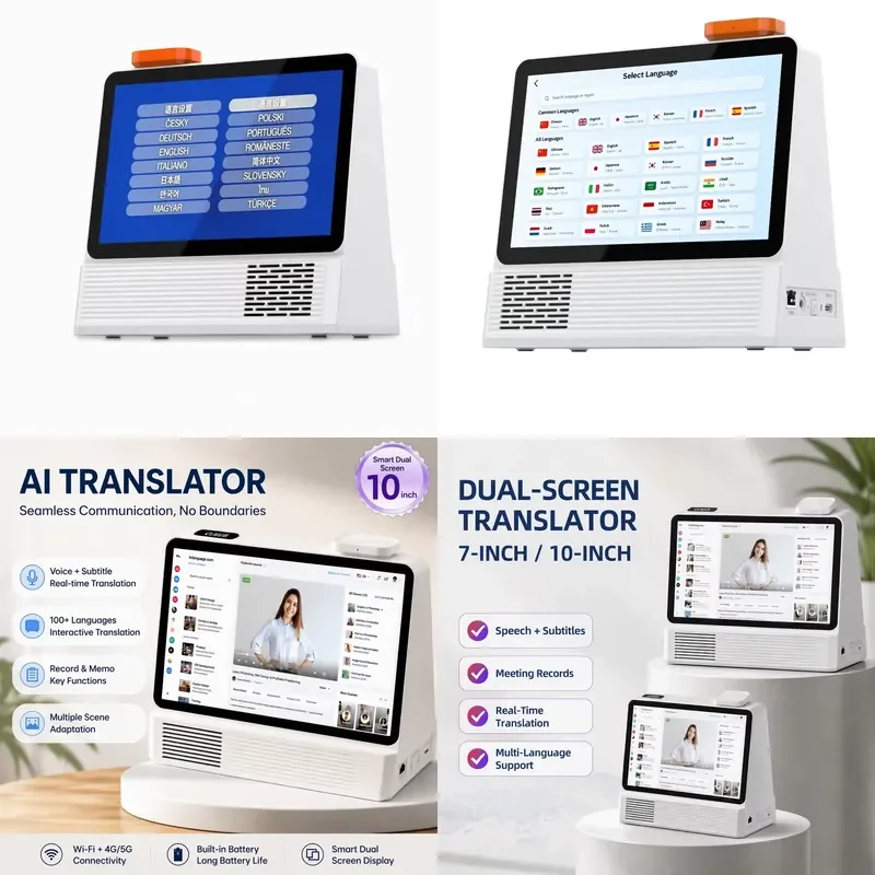 for 10.1 Inch IPS HD AI Dual Screen Translator Intelligent Android Desktop Voice Translation Device 100 Plus Languages for