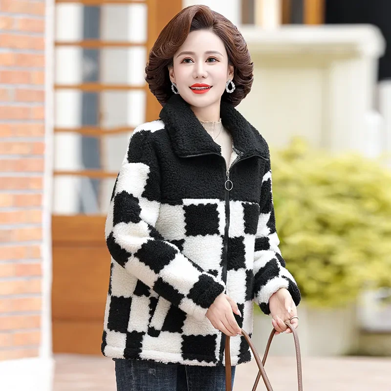 Autumn Winter Lambswool Coat Women 2023 New  Fashion Fleece Thicken Loose Jacket Square Collar Zipper Pocket Outerwear Female