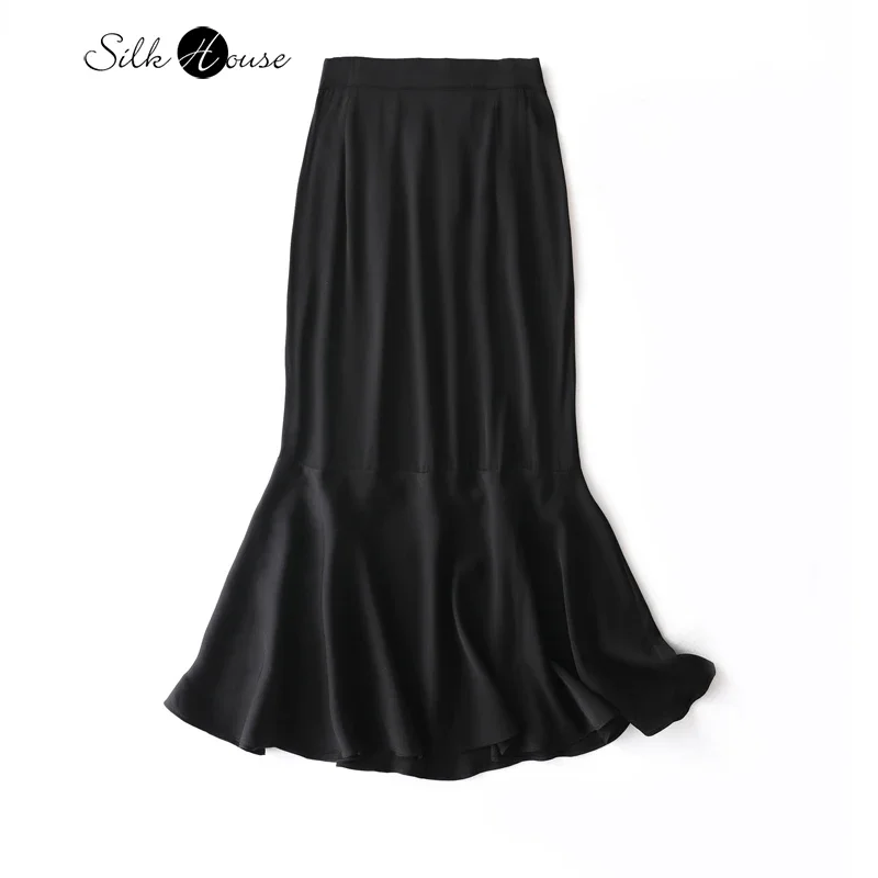 Women's Fashion New Slim Drop Natural Mulberry Silk Elastic Double Qiao Satin Fish Tail Wrap Hip Skirt